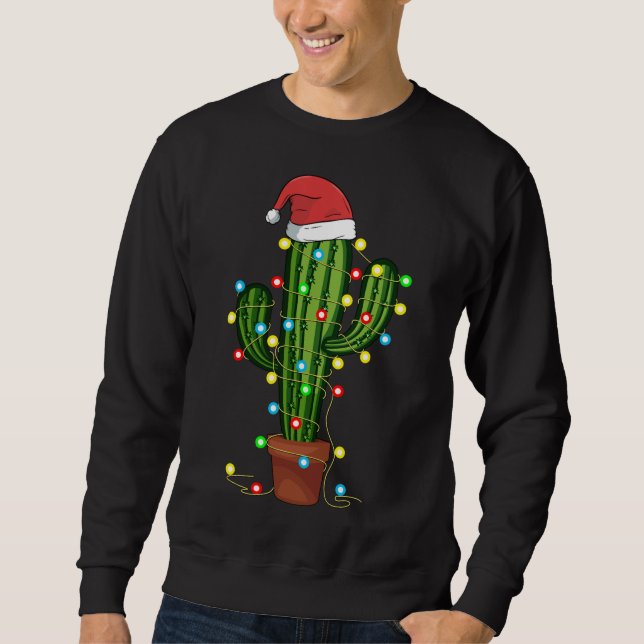 Christmas Lights Cactus Lover Funny Xmas Gift Sweatshirt (Front)