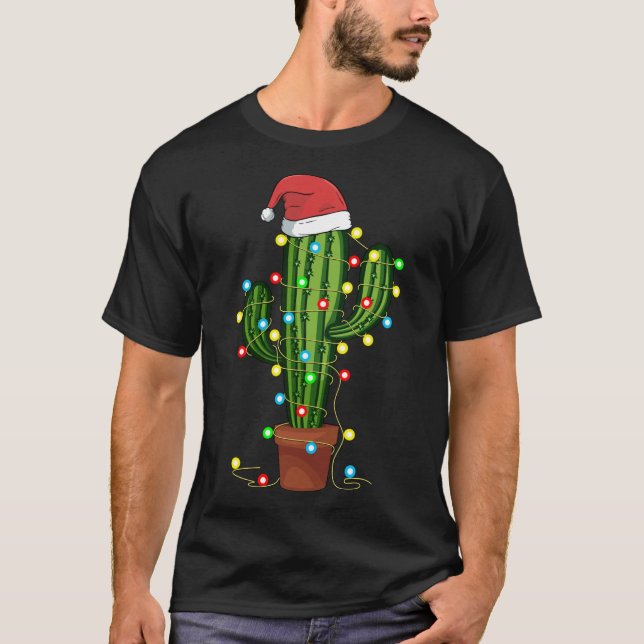 Christmas Lights Cactus Lover Funny Xmas Gift T-Shirt (Front)