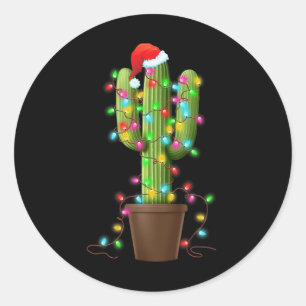 Christmas Lights Cactus Lover Funny Xmas Gifts For Classic Round Sticker