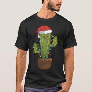 Christmas Lights Cactus Santa Hat  Xmas Cactus T-Shirt