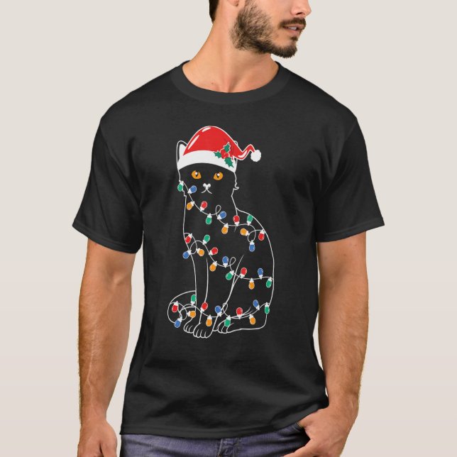 Christmas Lights  Cat  Cat  Xmas T-Shirt (Front)