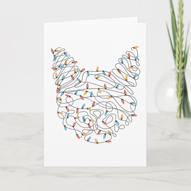 Christmas Lights Cat Christmas Card (Front)