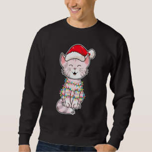 Christmas Lights Cat Wearing Xmas Hat Cute Cat Sweatshirt