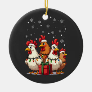 Christmas Lights Chicken Santa Funny Xmas Ceramic Ornament
