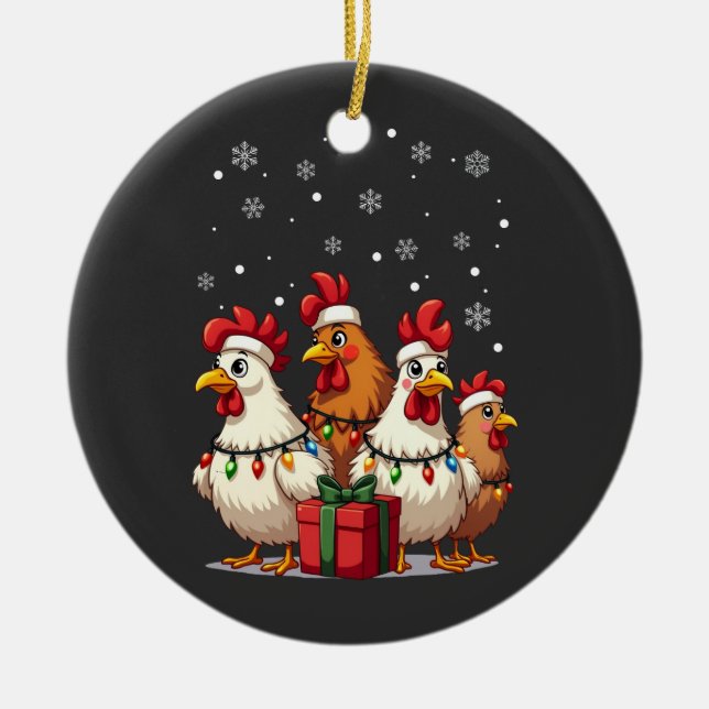 Christmas Lights Chicken Santa Funny Xmas Ceramic Ornament (Front)