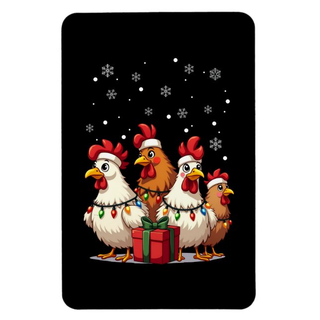 Christmas Lights Chicken Santa Funny Xmas Magnet (Vertical)