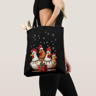 Christmas Lights Chicken Santa Funny Xmas Tote Bag
