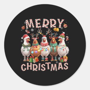 Christmas Lights Chicken Santa Funny Xmas Tree _1 Classic Round Sticker