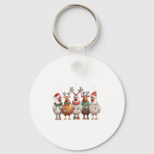 Christmas Lights Chicken Santa Funny Xmas Tree _1  Key Ring