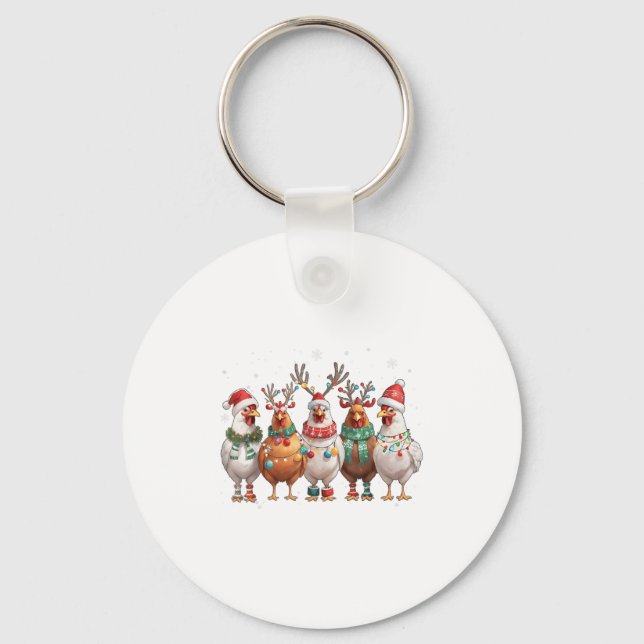 Christmas Lights Chicken Santa Funny Xmas Tree _1  Key Ring (Front)