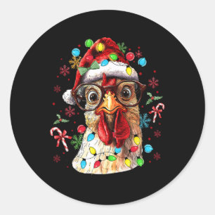 Christmas Lights Chicken Santa Funny Xmas Tree Chi Classic Round Sticker