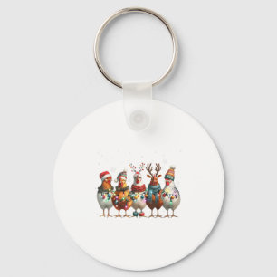 Christmas Lights Chicken Santa Funny Xmas Tree Chi Key Ring