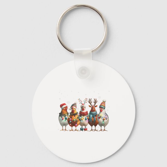 Christmas Lights Chicken Santa Funny Xmas Tree Chi Key Ring (Front)