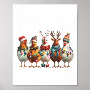Christmas Lights Chicken Santa Funny Xmas Tree Chi Poster