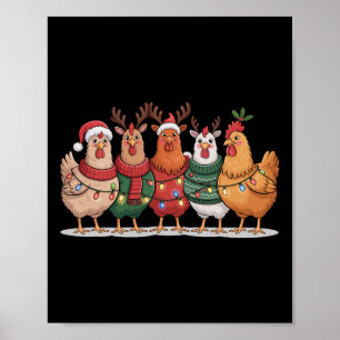 Christmas Lights Chicken Santa Funny Xmas Tree For Poster