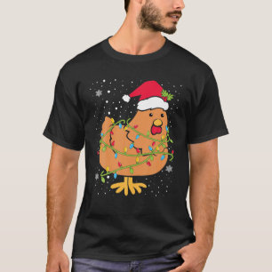 Christmas Lights Chicken Santa Hat Funny Xmas T-Shirt