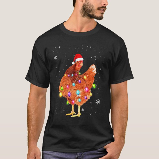 Christmas Lights Chicken Santa  Xmas Tree Chicken T-Shirt (Front)
