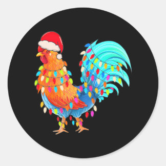 Christmas Lights Chicken Wearing Xmas Hat Chicken Classic Round Sticker