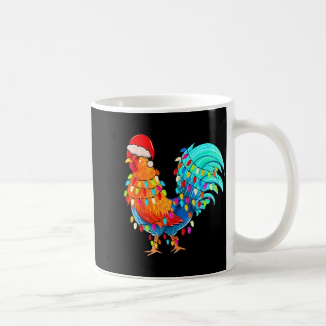 Christmas Lights Chicken Wearing Xmas Hat Chicken  Coffee Mug (Right)