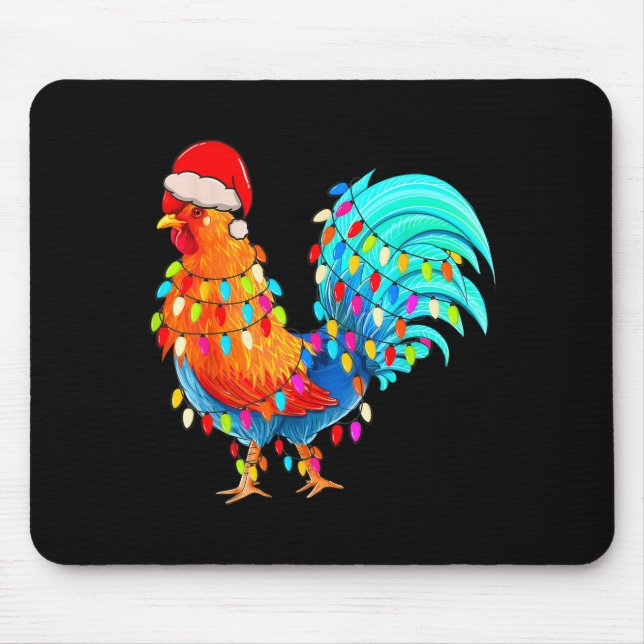 Christmas Lights Chicken Wearing Xmas Hat Chicken  Mouse Pad (Front)