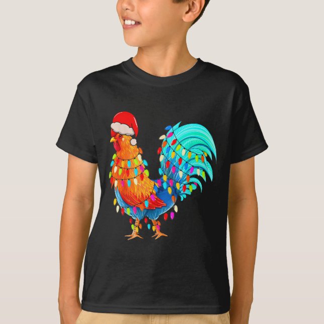 Christmas Lights Chicken Wearing Xmas Hat Chicken  T-Shirt (Front)