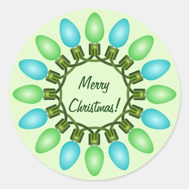 Christmas Lights Circle in Blue and Green Classic Round Sticker (Front)