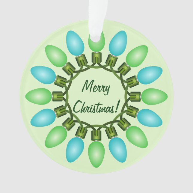 Christmas Lights Circle in Blue and Green Ornament (Front)