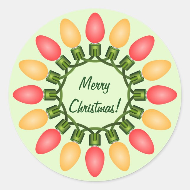 Christmas Lights Circle in Red and Orange Classic Round Sticker (Front)