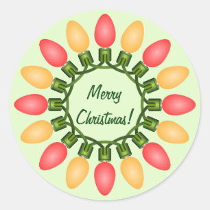 Christmas Lights Circle in Red and Orange Classic Round Sticker