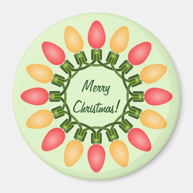 Christmas Lights Circle in Red and Orange Magnet (Front)