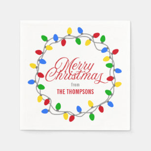Christmas Lights Circle Merry Christmas Custom Napkin
