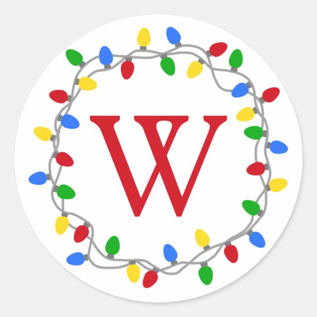 Christmas Lights | Circle Wreath Personalised Classic Round Sticker (Front)