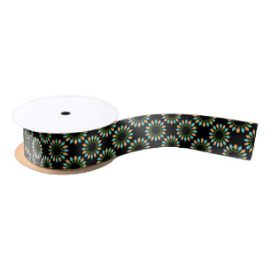 Christmas Lights Circles Pattern Orange and Blue Satin Ribbon