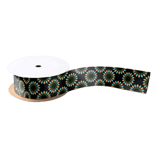Christmas Lights Circles Pattern Orange and Blue Satin Ribbon (Spool)