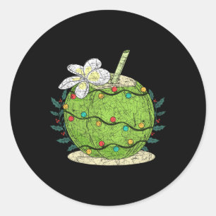 Christmas Lights Coconut Tropical Summer Christmas Classic Round Sticker