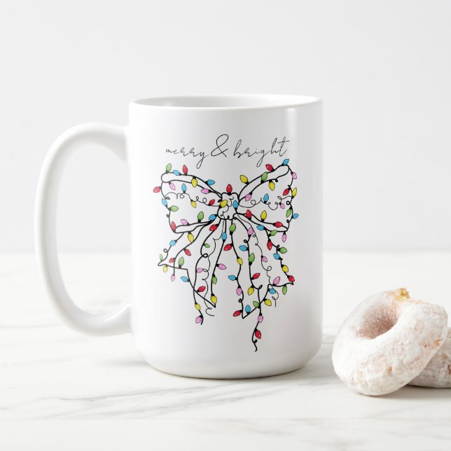 Christmas Lights Coquette Bow Coffee Mug (With Donut)