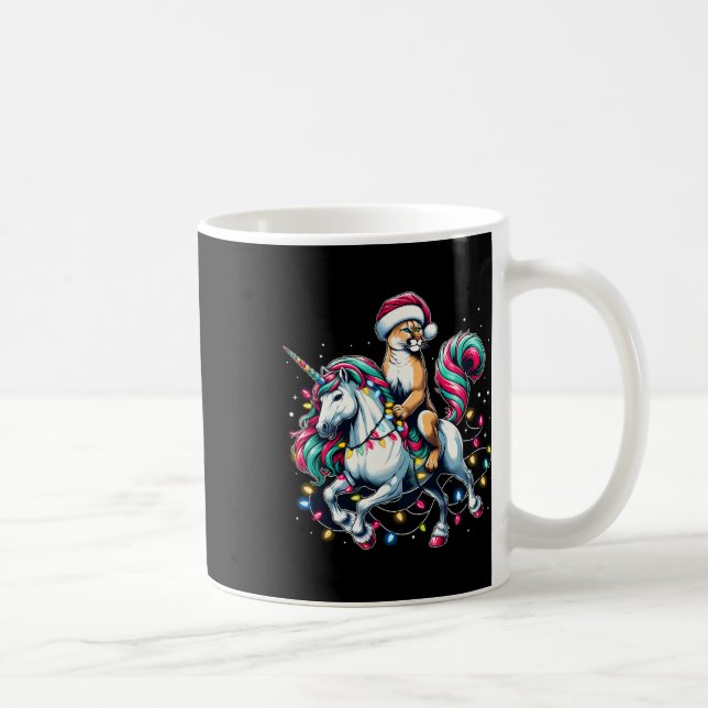 Christmas Lights Cougar Riding Unicorn  Coffee Mug (Right)