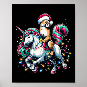 Christmas Lights Cougar Riding Unicorn  Poster