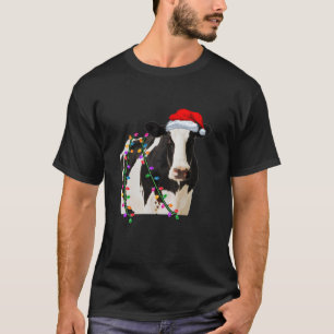 Christmas Lights Cow Wearing Xmas Hat Cute Cow Lov T-Shirt