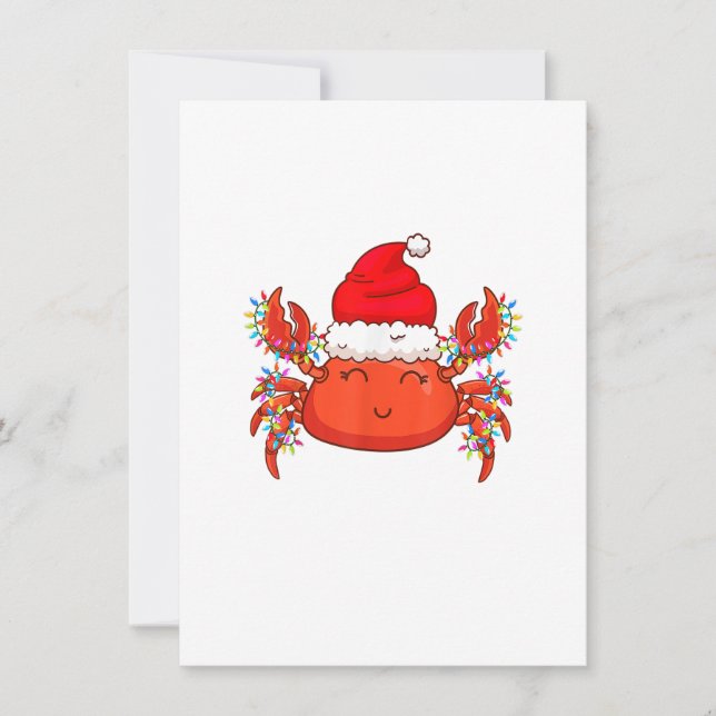 Christmas Lights Crab Wearing Xmas Hat - Cute Crab Invitation (Front)