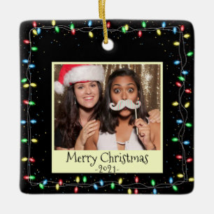Christmas Lights Custom Photo And Message Ceramic Ornament