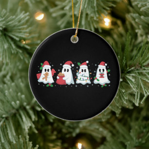 Christmas Lights Cute Ghost Xmas Boo Ceramic Ornament