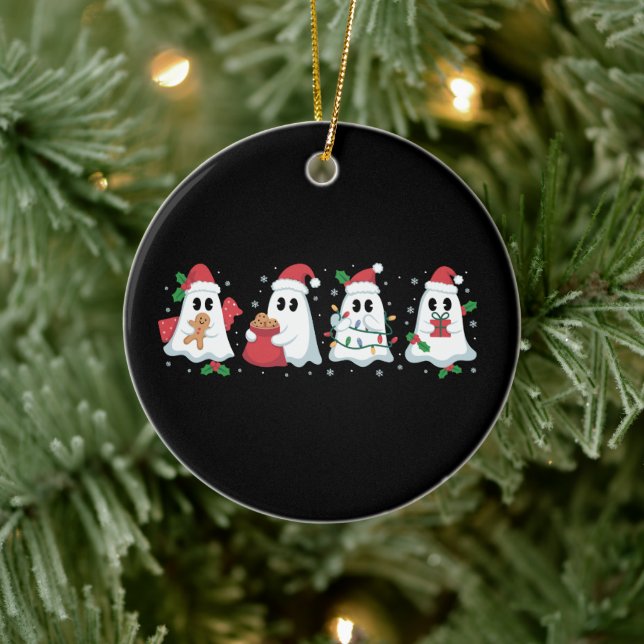 Christmas Lights Cute Ghost Xmas Boo  Ceramic Ornament (Tree)