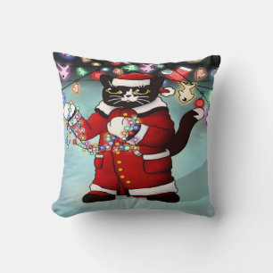 Christmas Lights Cute Tuxedo Cat Cushion
