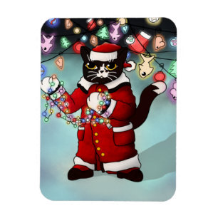 Christmas Lights Cute Tuxedo Cat Magnet
