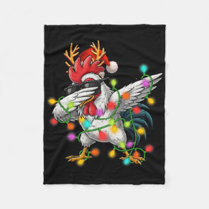 Christmas Lights Dabbing Chicken Santa Funny Xmas Fleece Blanket