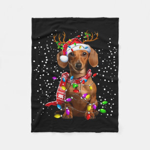 Christmas Lights Dachshund Dog Santa Hat Scarf For Fleece Blanket