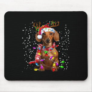 Christmas Lights Dachshund Dog Santa Hat Scarf For Mouse Pad