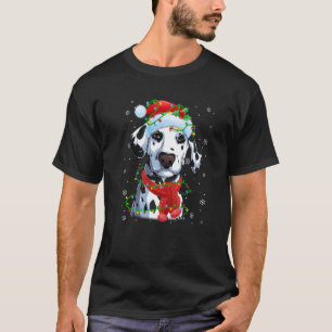 Christmas Lights Dalmatian Dog Santa Hat Scarf  T-Shirt