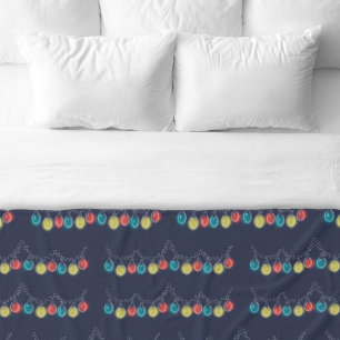 Christmas Lights Dark Blue Fleece Blanket